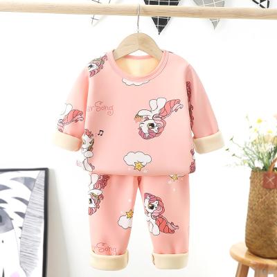 China Casual fashion cashmere wool baby thermal sweater and pants set thicken kids girls warm underwear for sale