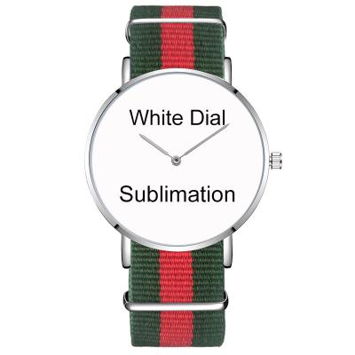 China Band 2 Water Resistant Hands 40mm Super Slim Size Nylon Case Size White Dial Sublimation Quartz Watches Disassembled Watch for sale