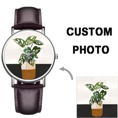 China Custom Clean Pattern Water Resistant Bottom Quartz Sublimation White Leather Strap Genuine Face Designed Dial Women Watch for sale