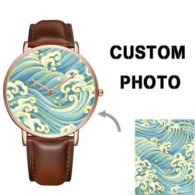 China Water Resistant Monogram Blank Genuine Leather Watch Strap Customized Own Design Mens Watch Dial Custom Photo Print Womens Watch Sublimation for sale