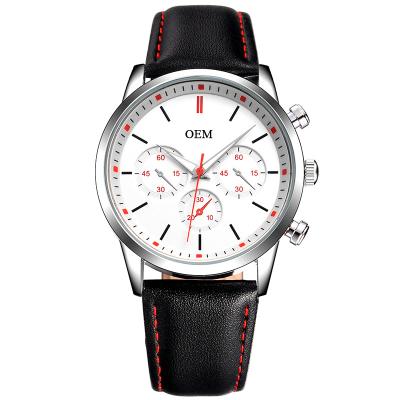 China Genuine Quartz Movt Logo Custom Watch Water Resistant Chronograph Design Leather Strap Japanese Unisex Personalized Watch for sale