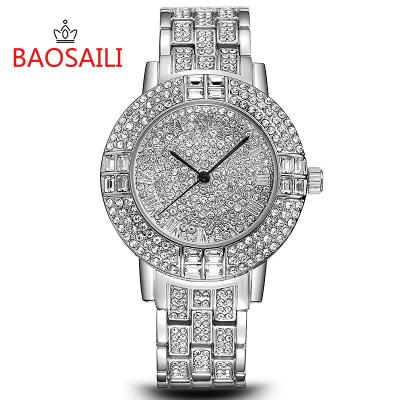 China BAOSAILI Women's Brand Elegant Ladies Watches Full Diamond Watch Stainless Steel Back Water Resistant Non-specific Wrist Watch for sale