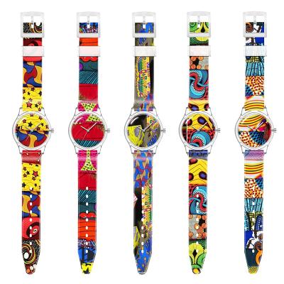 China Water Resistant African Pattern Clean Print Design Customize Face And Band Graphics Transparent Clear Watch for sale