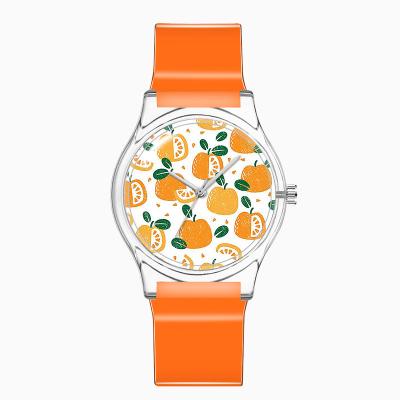 China Water Resistant Geneva Fruit Wrist Watch Quartz Watch Plastic Ladies Customized Logo for sale