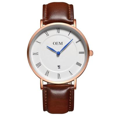 China Water Resistant Make Your Own Design OEM Genuine Leather Men Watches Logo Personalized Watch Yiwu Target Ultra-thin Custom Watch for sale