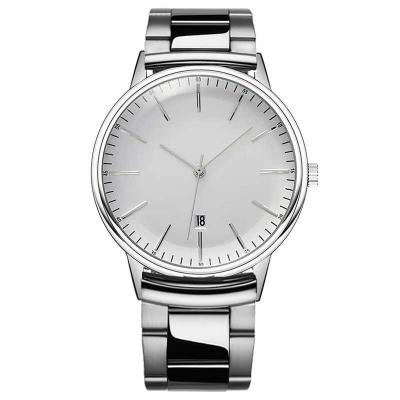 China Day / Date Big Silver And Black Dial Men Wristwatch Stainless Design Metal Band Logo Watch for sale