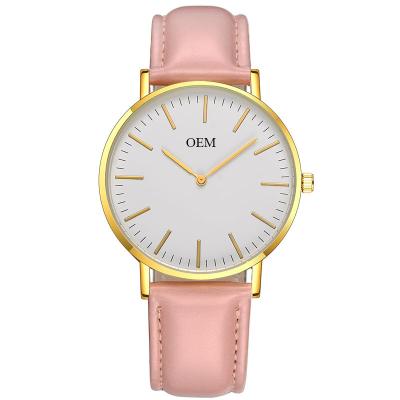 China Custom Made Gold Ultra-thin Silver Case Water Resistant Logo Watch Unisex Men Women PU Leather Wristwatch Brand for sale