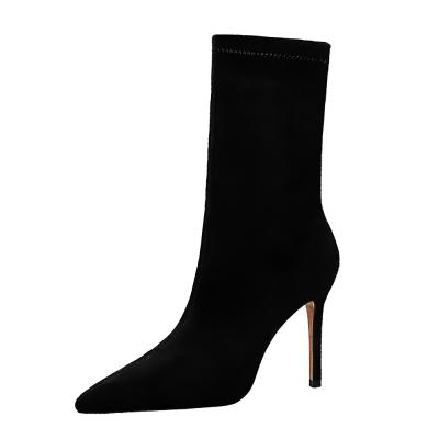 China Size increasing fashion 315-8 contracted thin stiletto leg high heels suede headed sexy short club boots female boots for sale