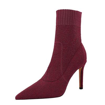 China Size Increasing New Fashion 315-2 2019 Contracted Winter Female Boots 9.5 Cm Stiletto Heels Pointed Toes Wool Lady Short Boots for sale