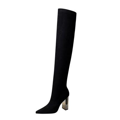 China bigtree 3128-6 fashion durable metal with thick with pointed high heel suede sexy nightclub was thin pedicure over the knee boots for sale