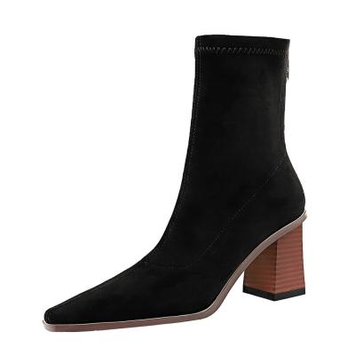 China 333-12 fashion European thick heel BIGTREE style dinner suede ankle boots winter durable sexy boots for women for sale