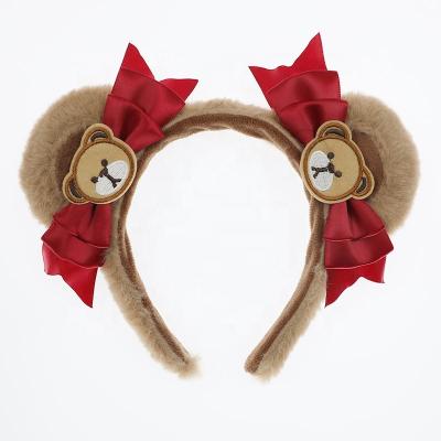 China Japanese Handcrafted Lolita Gingerbread Bear Bow Ear Hair Circle Simulation Hair Ornament DIY Lovely Medium Animal Plush Props Japanese Handcrafted Props for sale