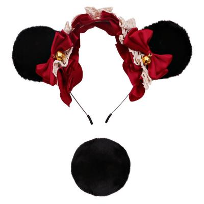 China Wholesale Custom Cute Lolita Plush Bell Ribbon Holiday Bear Ears Headband Set Cosplay Animal Ears Headband Headdress Factory for sale