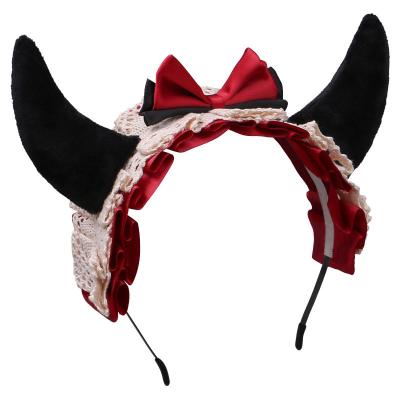 China Wholesale Custom Lovely Plush Props Devil Hair Map Cartoon Role Play Props Ears Hair Hoops Christmas Animal Headwear for sale