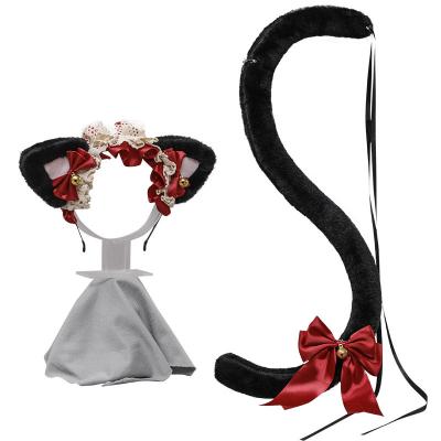 China Handmade Cosplay Lolita hair band headdress accessories lace up bow cat ear hair circle cattail costume for sale