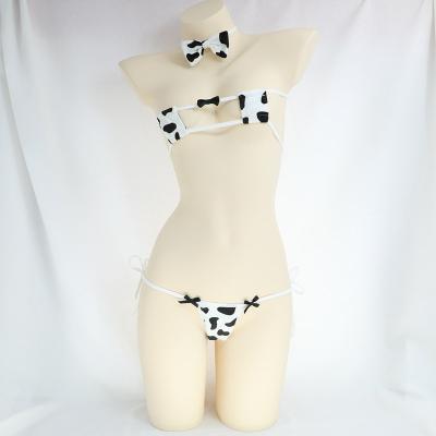 China Funny Cute Female Bandage Underwear Set Bow Tie Cow Flower Hair Circle Headdress Plush Costume Bra Fun Underwear Set for sale