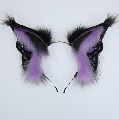 China Cosplay Fashionable Simulated Butterfly Ear Props Show Diffuse Dress Up Beautiful Headdress Butterfly Hair Dreamy Circle Hair Ornament for sale