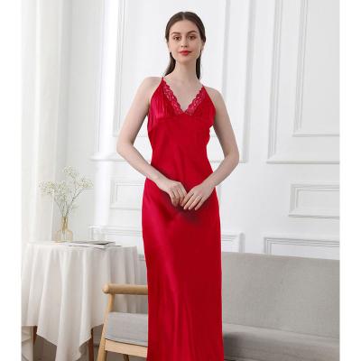 China Breathable Summer Sexy Satin Dress Women Thin Silk Nightdress Camisole for sale