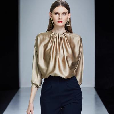 China Breathable High-end Women Champagne Breathable Batwing Sleeve Silk Top for sale