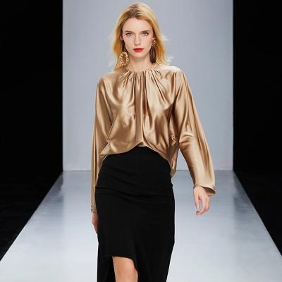 China Breathable Premium Champagne Gold Extremely Soft Batwing Sleeve Silk Wrap Top for sale