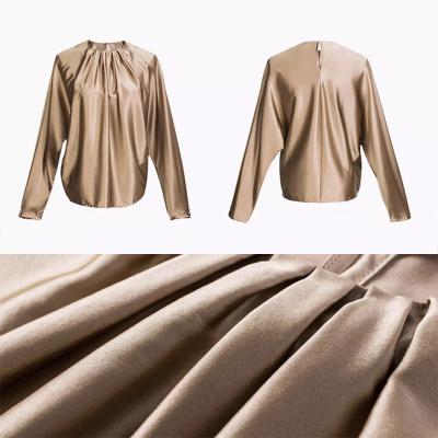 China Breathable Elegant Wholesale Champagne Batwing Sleeve Silk Tops for Ladies for sale