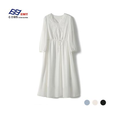 China Breathable Three Color Embroidery Heavy Silk Summer Dress High-End 2023 French Long Skirt for sale