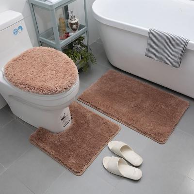 China Factory Supplier Soft Luxury Soft Cover Non Slip Bathroom 3 PC Set Shaggy Bath Mat for sale