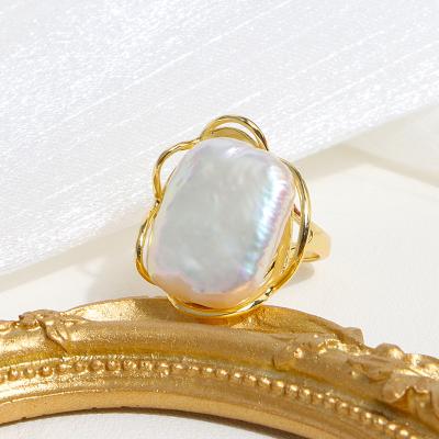 China High Quality 14K Gold Plated With Natural Baroque Pearl Openings Rings For Women Fashion Rings Marfend Jewelry 2021 for sale