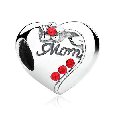 China Authentic 925 Sterling Silver Cute Red MOM Heart Charms Fit Bracelets Mother's Day Gift BAMOER for sale