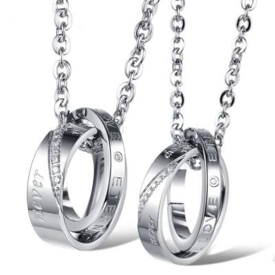 China Free Shipping Office/Career Stainless Steel Marfend Ring Clasp Pendant Necklace Love Couples Jewelry For Men Women for sale