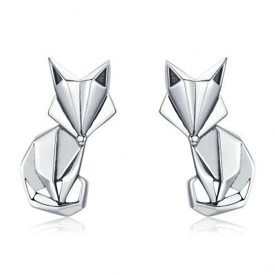 China Marfend 925 Cute Hot Sale Genuine Sterling Silver Fashion Folding Fox Animal Stud Earrings For Women Sterling Silver Jewelry for sale