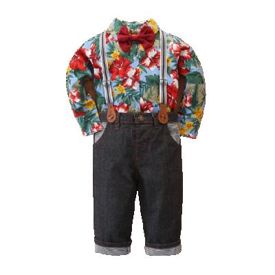 China 2021 Children Casual Spring Clothing Sets Boys Gentleman 3 Pcs Suit T-shirt Pants Bow Tie Children Clothing Set for sale