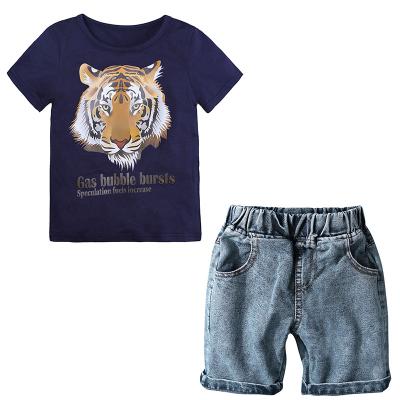 China 2019 Summer Fashion Tiger Print Sleeve T-shirt Baby Boy Denim Shorts Breathable Wholesale Hot Selling Short Sets for sale