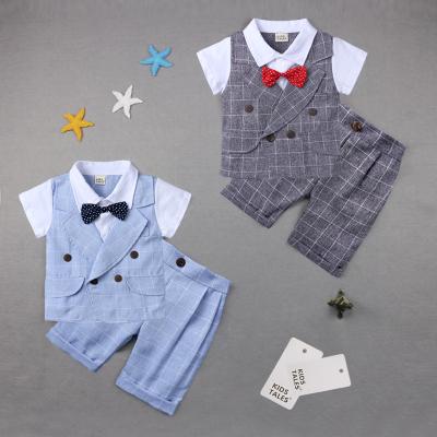 China 2019 Wholesale Casual European American Bow Plaid Fashion Boutique Summer Baby Boy Two Piece Sets Gentleman for sale