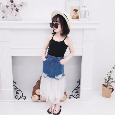 China 2019 breathable hot sale popular both sides wear denim summer bust children make fishtails to mesh wholesale boutique girl tutu skirt for sale