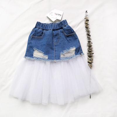 China 2019 breathable hot selling both sides wear denim summer bust children make fishtails to mesh boutique girl's tutu skirt wholesale for sale