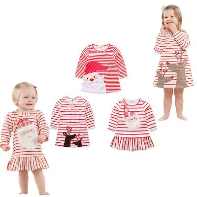 China 2019 Europe and America Autumn Kids Girl Breathable Hot Selling Santa Elk Stripe Long Sleeve Cute Dresses for sale