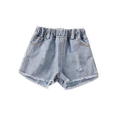 China 2021 Summer New Girls Waterproof Raw Edge Ripped Denim Shorts Girl Pants Set for sale