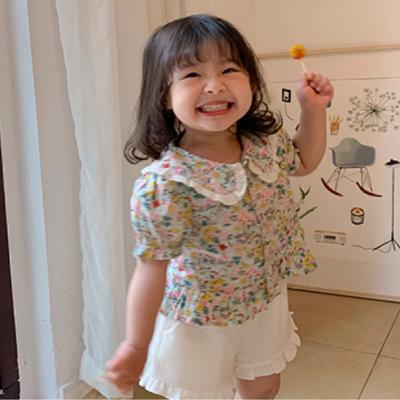 China 2020 summer fashion girls boutique clothing boutique Japanese cute lace collar floral shirt for sale