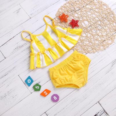 China 2019 breathable the latest fashion wholesale bikini summer hot sale yellow stripe two pieces of children's swimwear swimsuit for sale