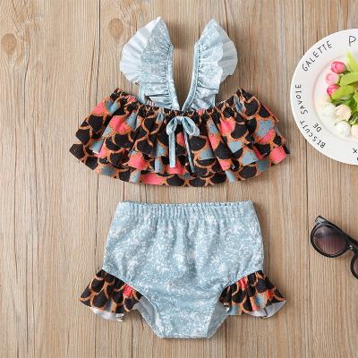 China 2020 Girls Breathable Swimsuit Set Summer Print Fashionable Beach Swimming Cute Sling Swimwear for sale