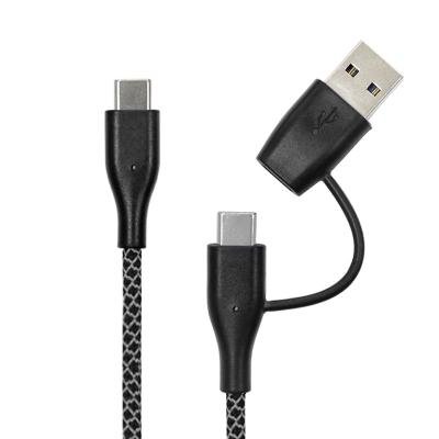 China Convenient Type C Fast Charging Mobile Phone Data Fast Charging Nylon Braided 2 In 1 Cables USB C for sale