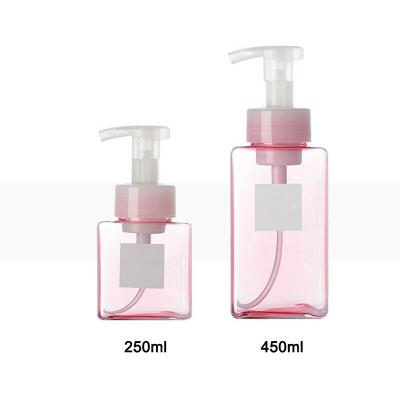 China Cosmetic Amber White Pink 450ml Blue Green Square PETG Liquid Soap Container Foam Bottle for sale