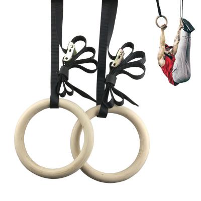 China Durable Hot Selling Wooden Gymnastic Ring With Nylon Straps For Gym zu verkaufen