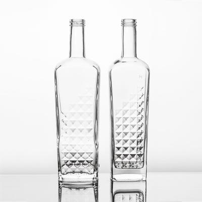 China SHENGXI Beverage Factory Custom Clear OEM 750ml 1000ml square glass liquor vodka bottle with screw cap for sale