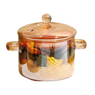 China Stocked High Borosilicate Thickened With Lid Binaural Amber Glass Pot Household Heating Stew Pot Small Heat Resistant Cooking for sale