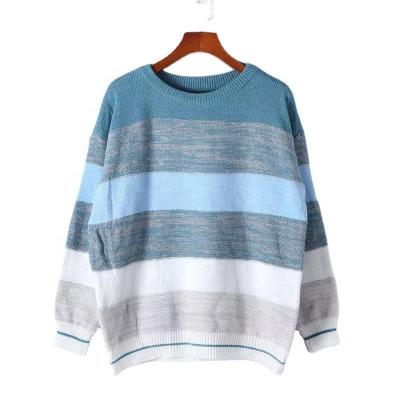 China 2021 New Round Multicolor Stitching Sweater Collar Women's Sweater Loose Anti-Shrink Sweater for sale