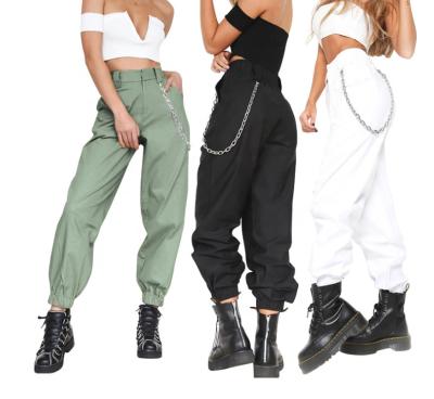 China Anti-Static Women's Cargo Pants Solid Punk Loose Sports Long Increasing Streetwear Pants With Chains Hip Hop Dance Pants for sale