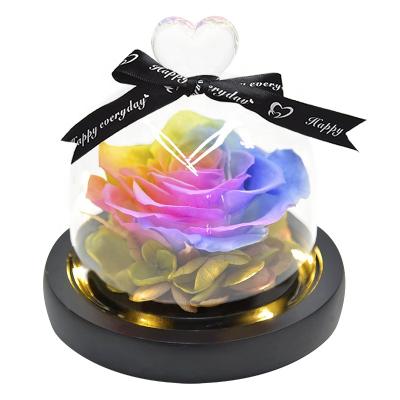 China Fashional 2021 Hot Selling Natural Preserved Rose in Glass Dome Heart Shaped Eternity Roses with LED Light for sale