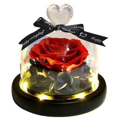 China Fashional Valentine Rose Flower Eternal Preserved Flower Mother's Day Gift Handmade in Glass Dome for sale